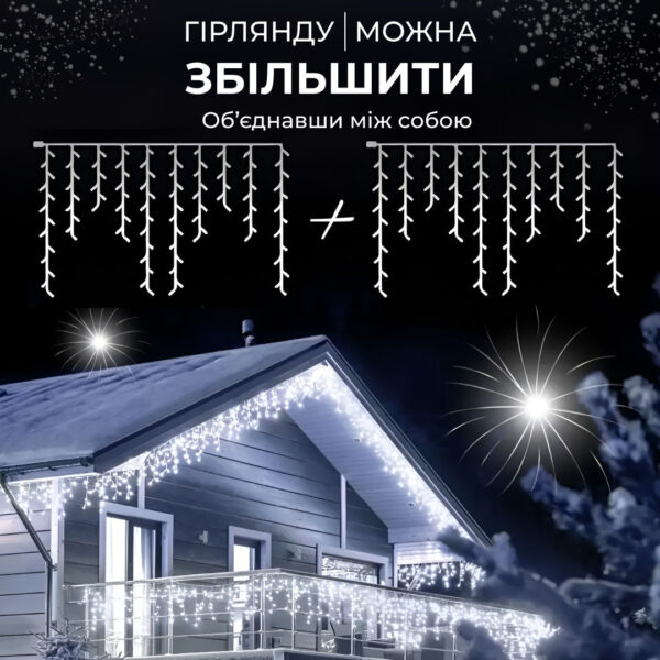Гірлянда вулична світлодіодна 90 LED 3 метри білий дріт бахрома 18 ниток Білий 3МWW_3МWW_Milantium_7