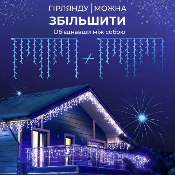 Гірлянда вулична світлодіодна 90 LED 3 метри білий дріт бахрома 18 ниток Синій 3МWBL_3МWBL_Milantium_7