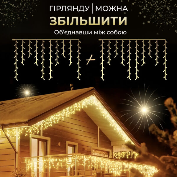 Гірлянда вулична світлодіодна 390 LED 20 метрів білий дріт бахрома 88 ниток Жовтий_20МWY_Milantium_7