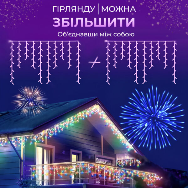 Гірлянда вулична світлодіодна 135 LED 6 метрів білий дріт бахрома 27 ниток Мультиколор 6МWML_6МWML_Milantium_7