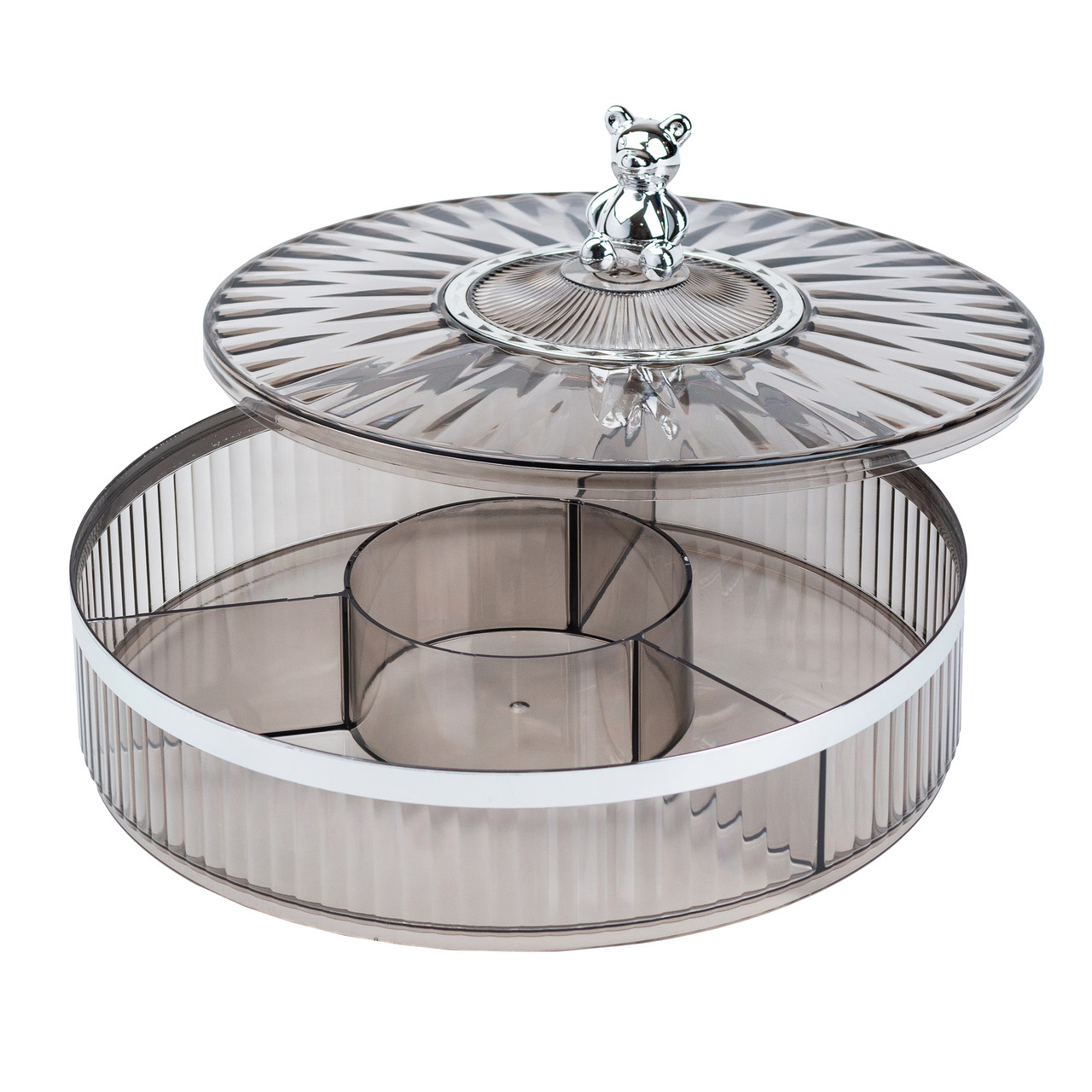 Цукерниця пластикова на 4 відділення круглая 26 см Сіра HP48629S_HP48629S_Milantium_3