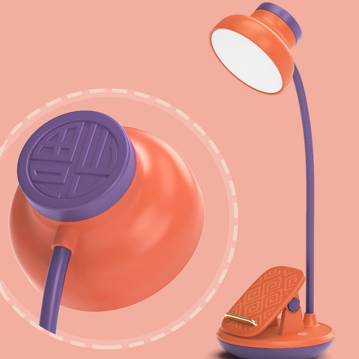 Настільна лампа з підставкою для телефону на прищіпці коралова GL565CV_GL565CV_Milantium_4