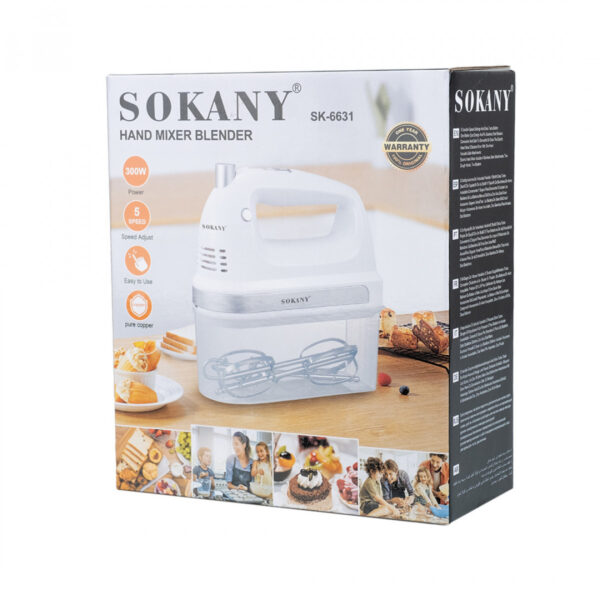 Міксер ручний Sokany SK-6631 з двома насадками 400Вт_SK6631W_Milantium_3