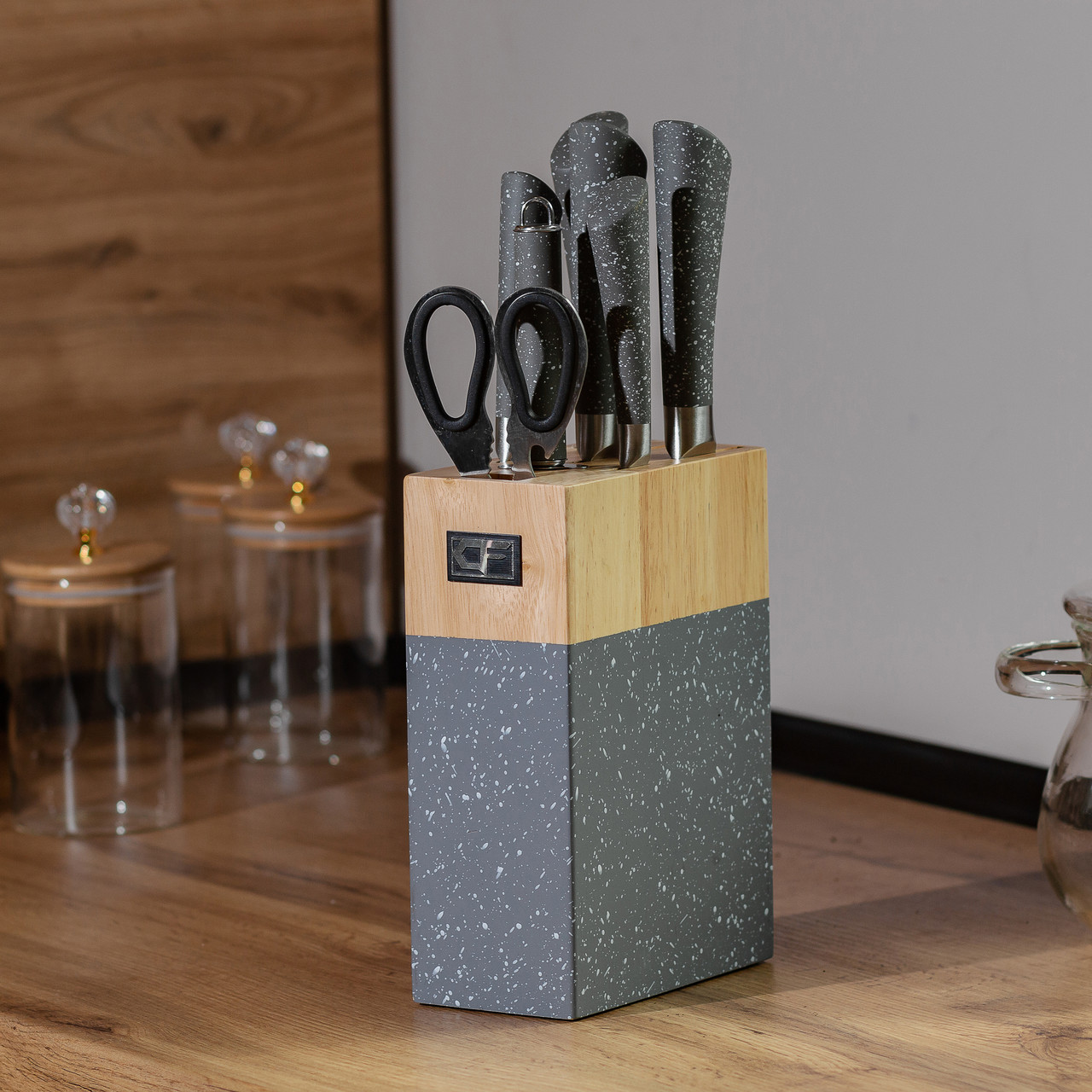 Набір кухонних ножів з ножицями і мусатом для кухні 5 штук 33.5/30/31/24.5/21.5 см сірий HP27479C_HP27479C_Milantium_2