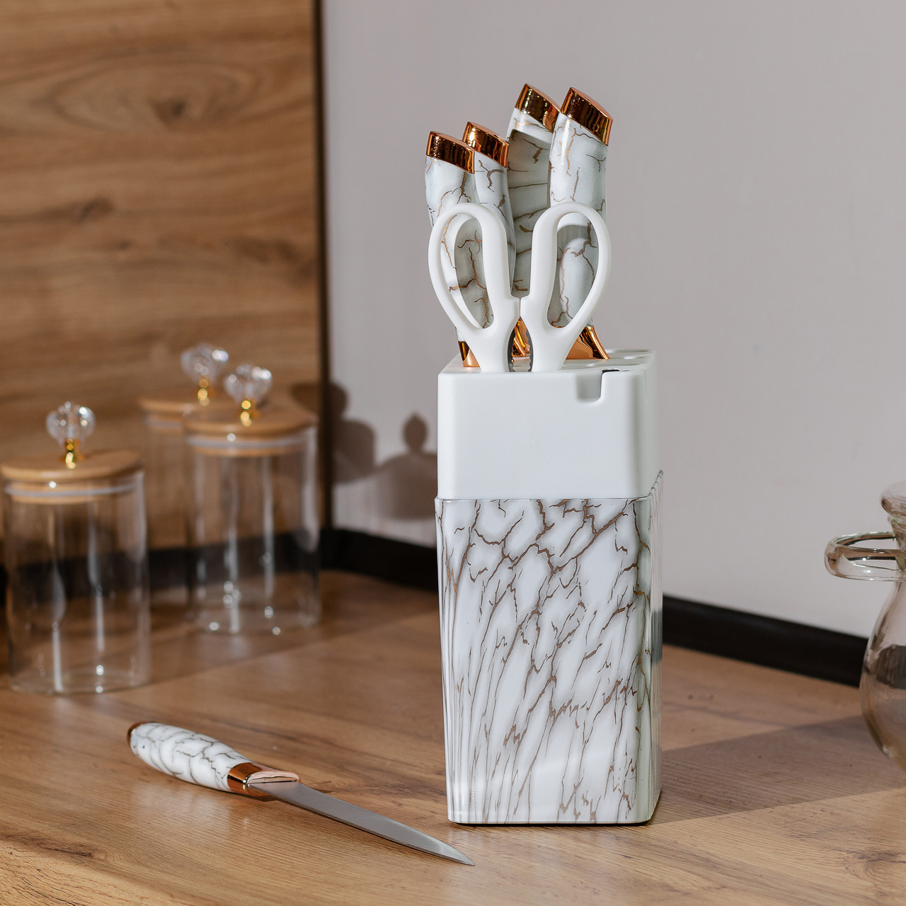 Набір ножів з ножицями з підставкою 5 штук Білий HP27478W_HP27478W_Milantium_2