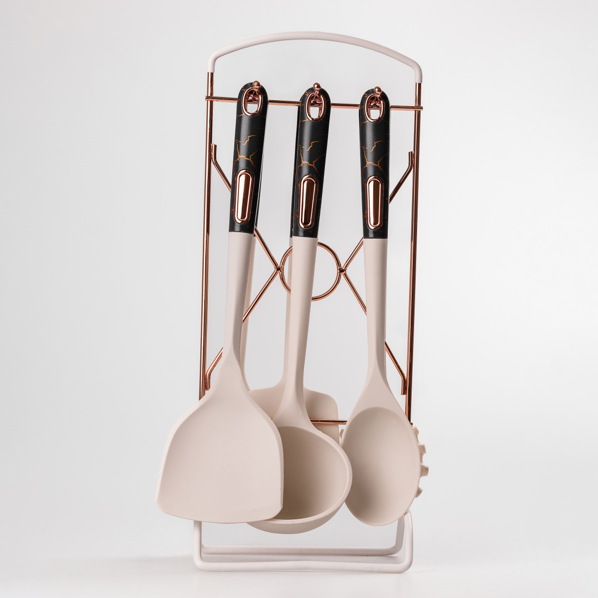 Набор кухонных принадлежностей на подставке 6 штук кухонні аксесуари Бежевий із чорною ручкою_YRUR4_Milantium_2