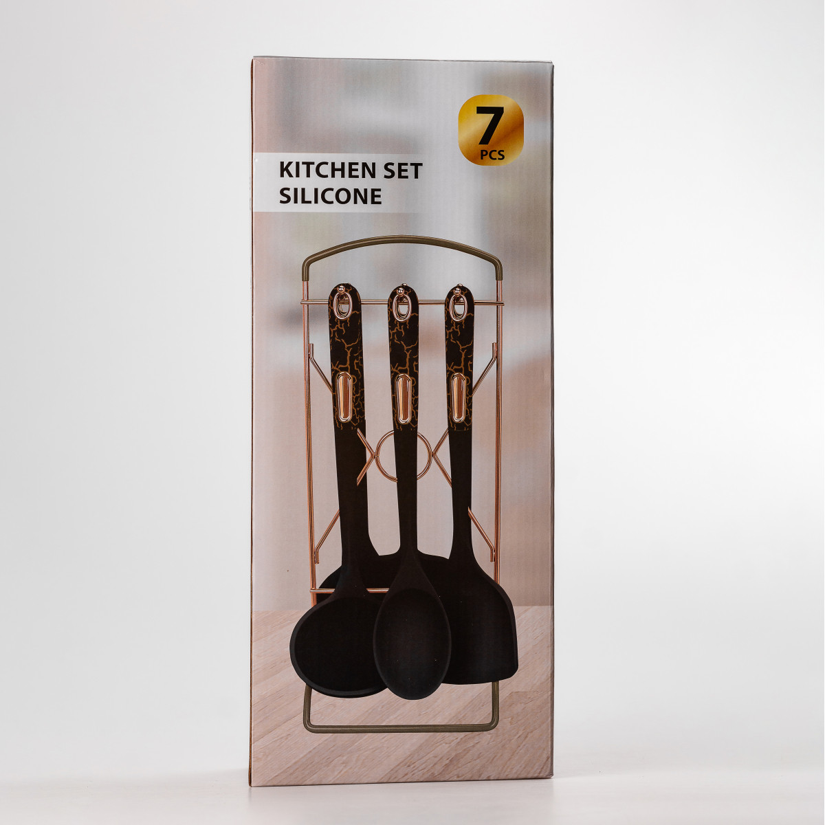 Набор кухонных принадлежностей на подставке 6 штук кухонні аксесуари Бежевий із чорною ручкою_YRUR4_Milantium_5