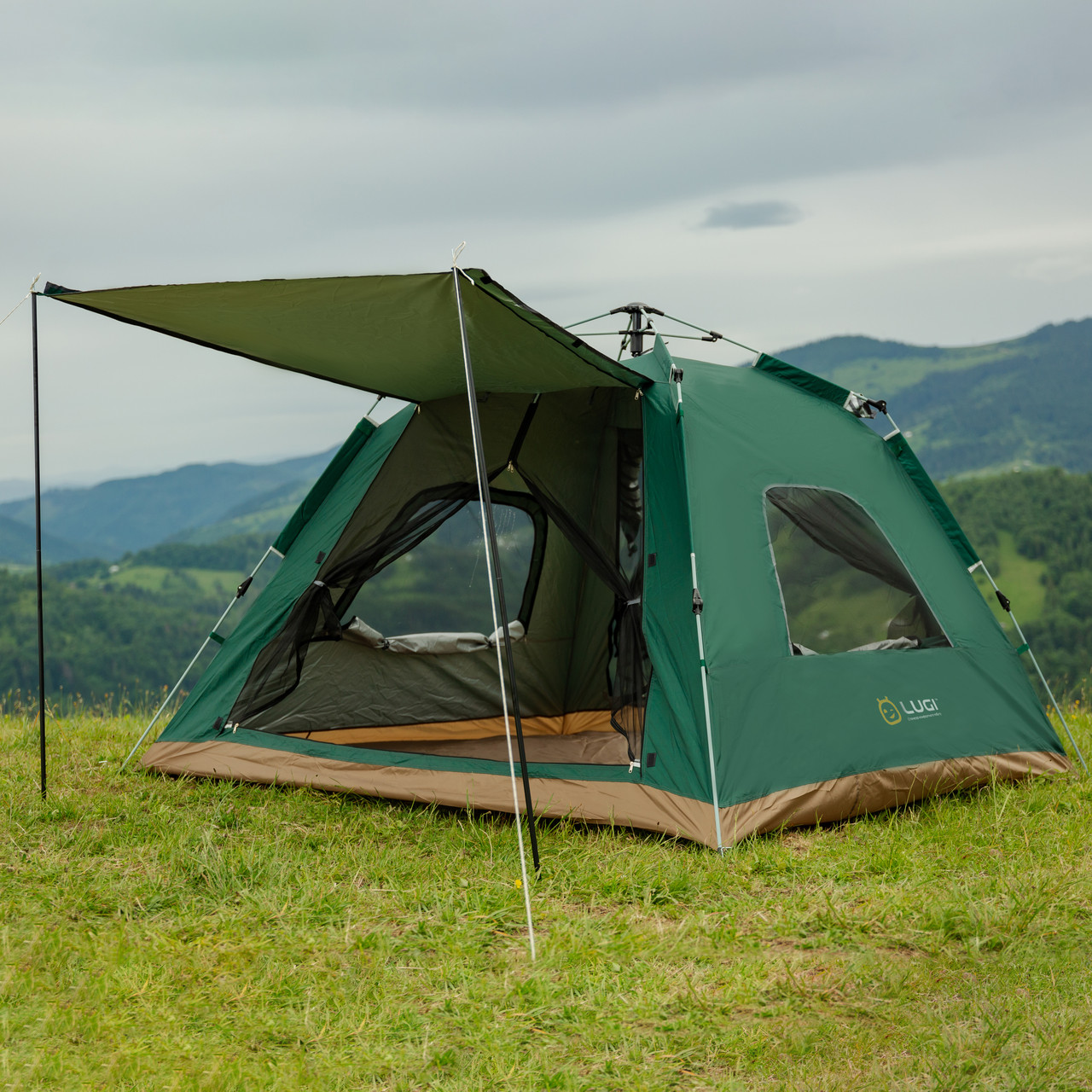 Палатка в кемпинге 3-кровая с тентом 235*235*155 см зелений LU005GR_LU005GR_Milantium_2