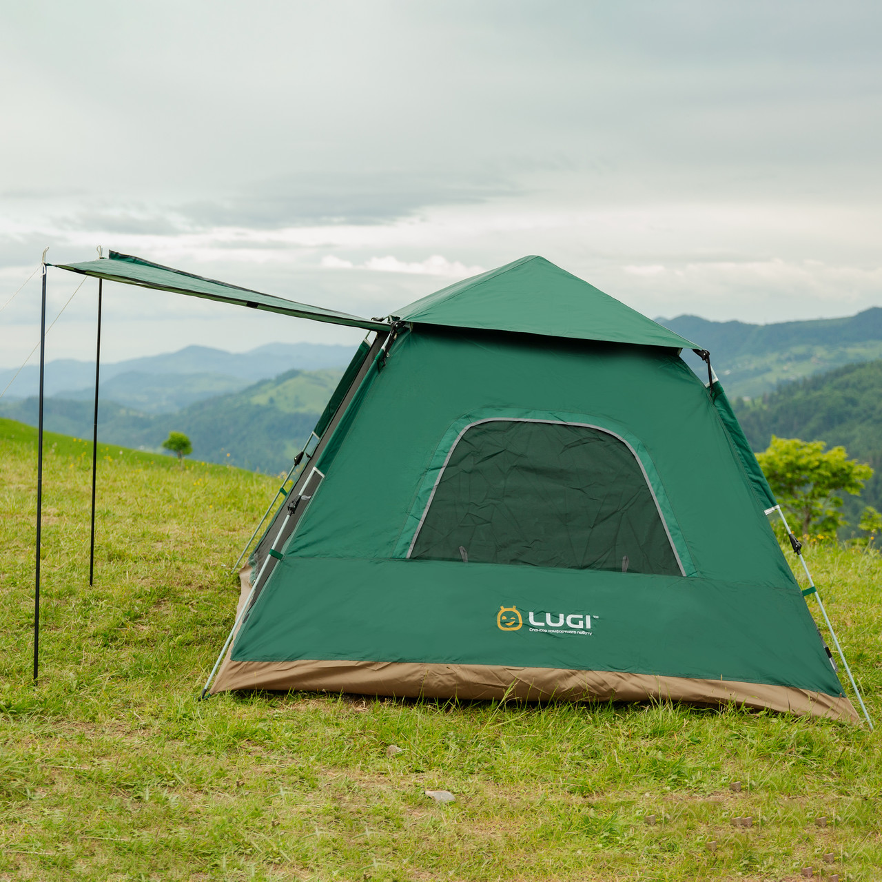 Палатка в кемпинге 3-кровая с тентом 235*235*155 см зелений LU005GR_LU005GR_Milantium_3