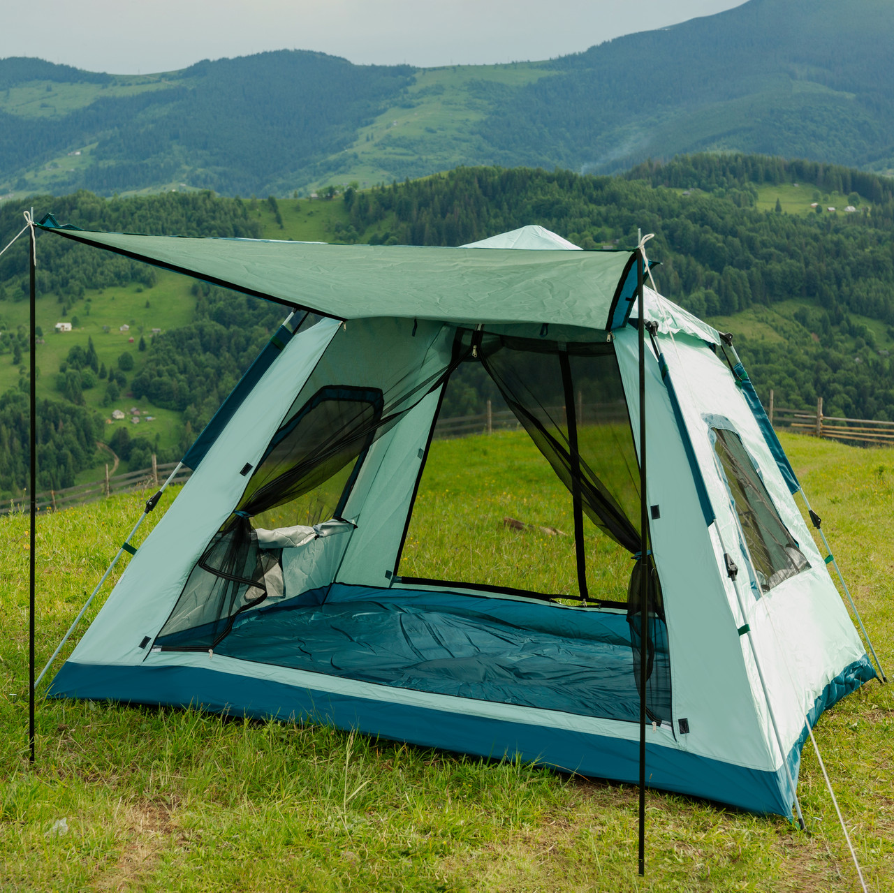 Палатка в кемпинге 3-кровая с тентом 235*235*155 см синій LU005BL_LU005BL_Milantium_3