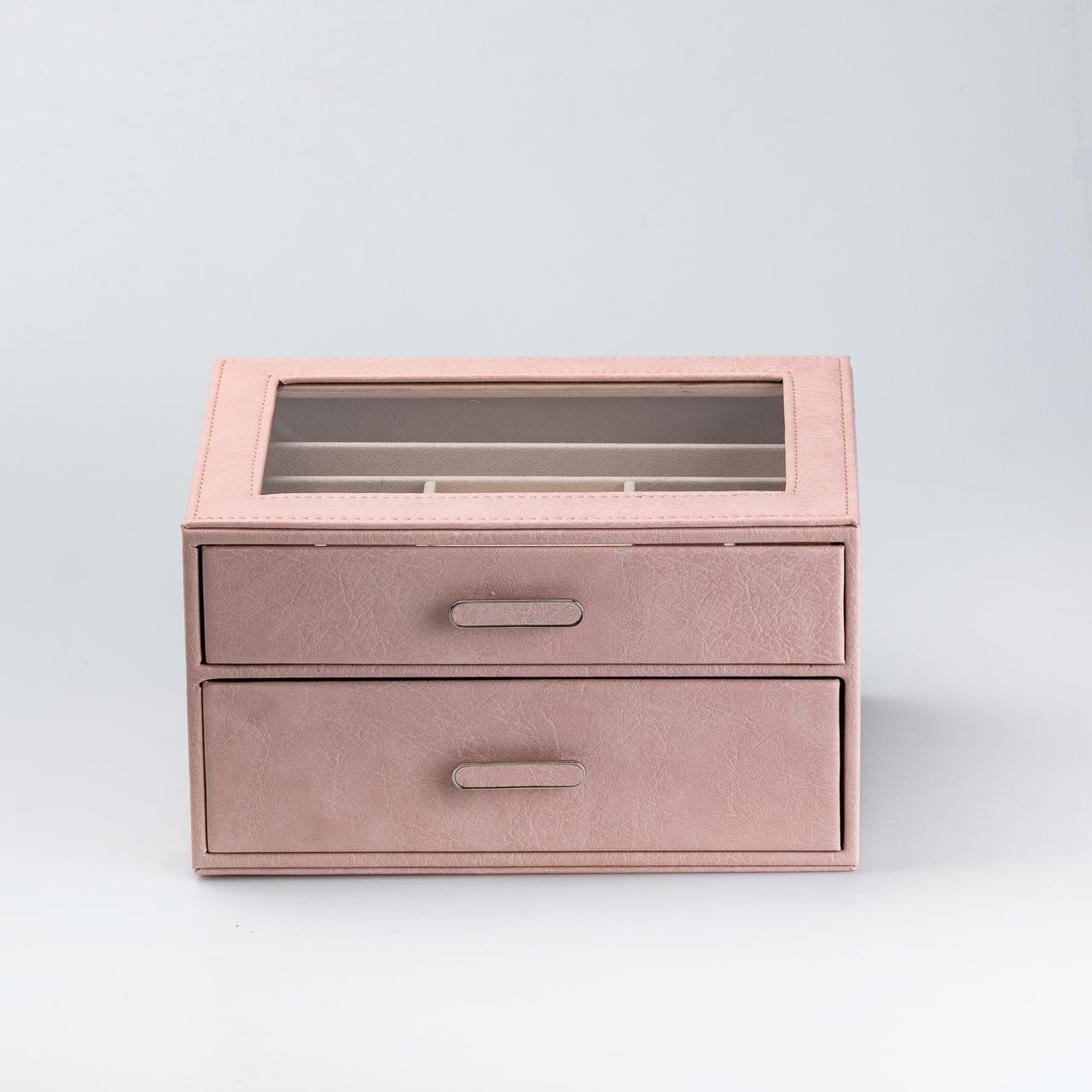 Скринька органайзер для прикрас прямокутна на два яруси з екошкіри 24.5 х 17.5 х 14 см Пудрова_HP47614P_Milantium_4