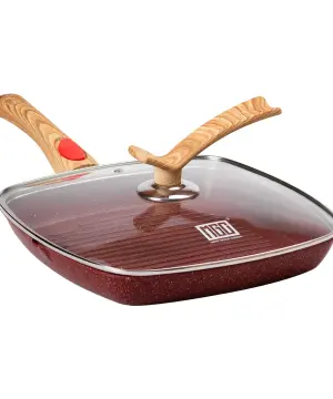 Алюмінієва сковорода-гриль 28 см зі скляною кришкою Square Red MGC HP-4-462R_HP-4-462R_Milantium_1