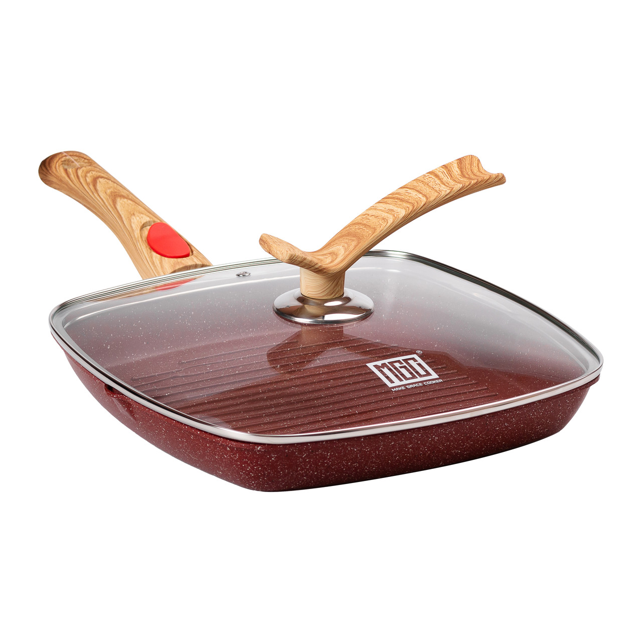 Алюминиевая сковорода-гриль 28 см зі скляною кришкою Square Red MGC HP-4-462R – купити в Україні недорого