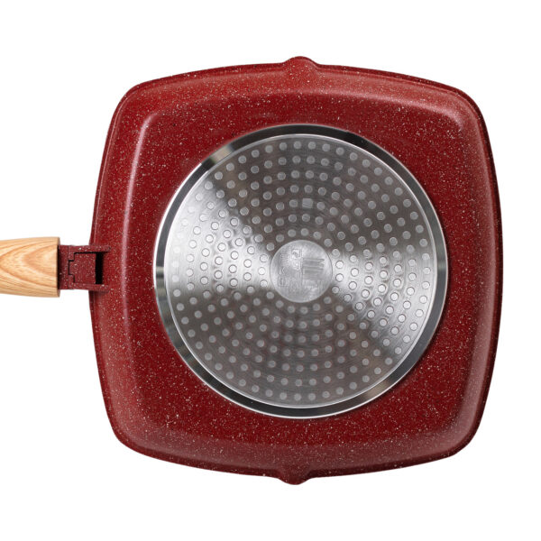 Алюмінієва сковорода-гриль 28 см зі скляною кришкою Square Red MGC HP-4-462R_HP-4-462R_Milantium_3