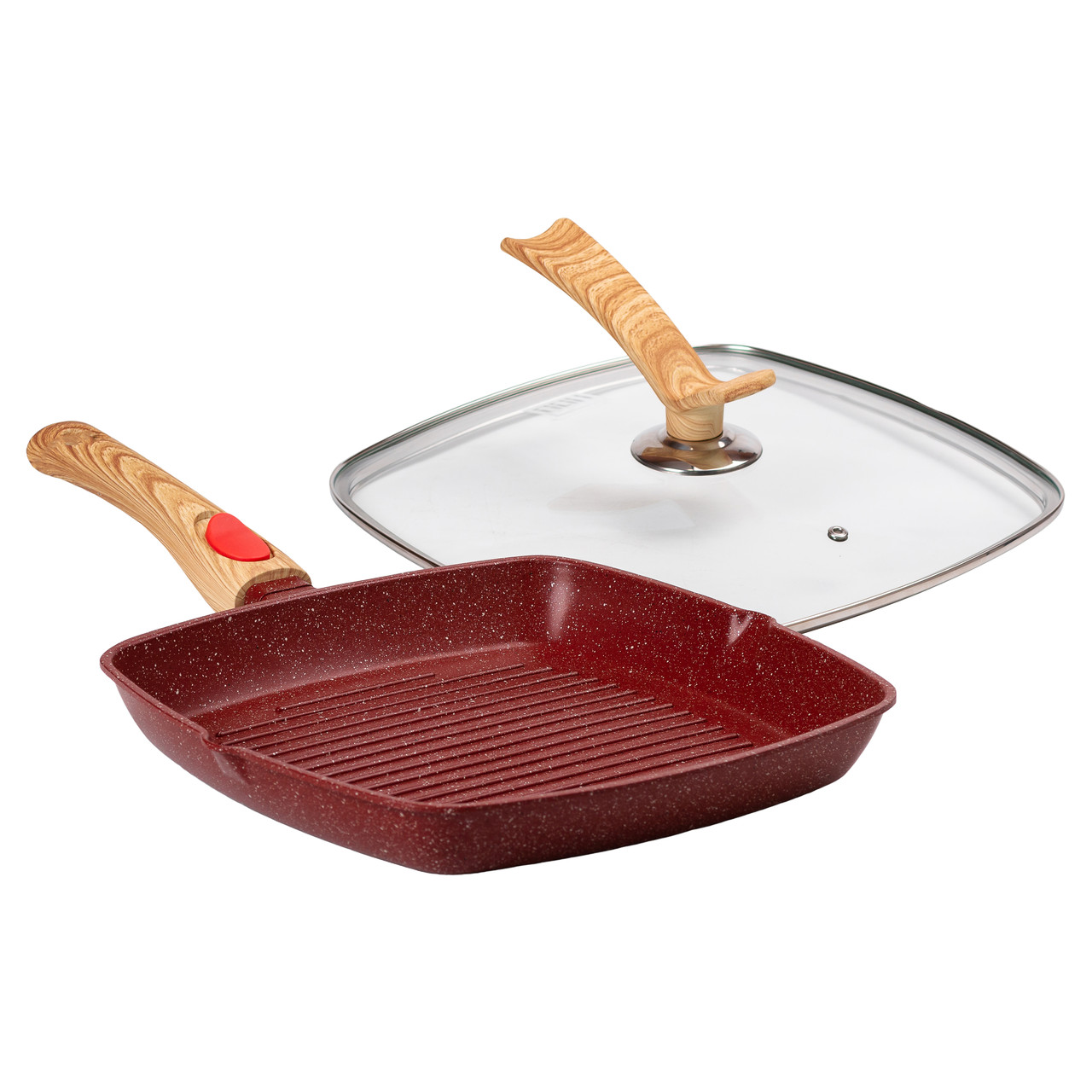 Алюмінієва сковорода-гриль 28 см зі скляною кришкою Square Red MGC HP-4-462R_HP-4-462R_Milantium_5