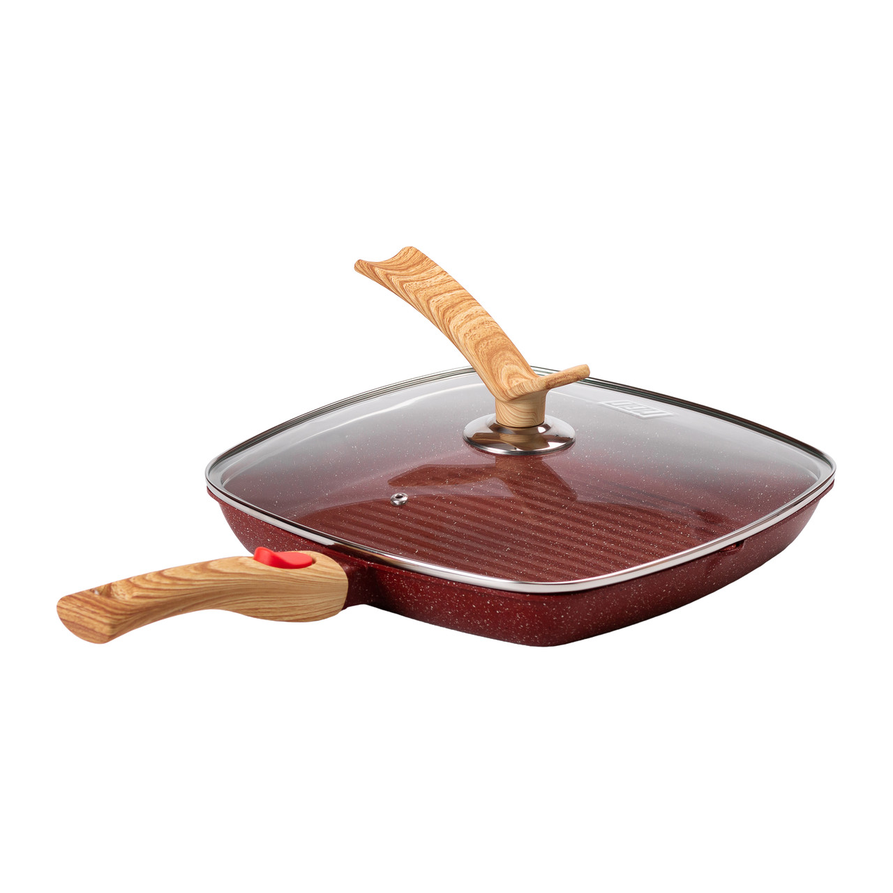 Алюмінієва сковорода-гриль 28 см зі скляною кришкою Square Red MGC HP-4-462R_HP-4-462R_Milantium_6