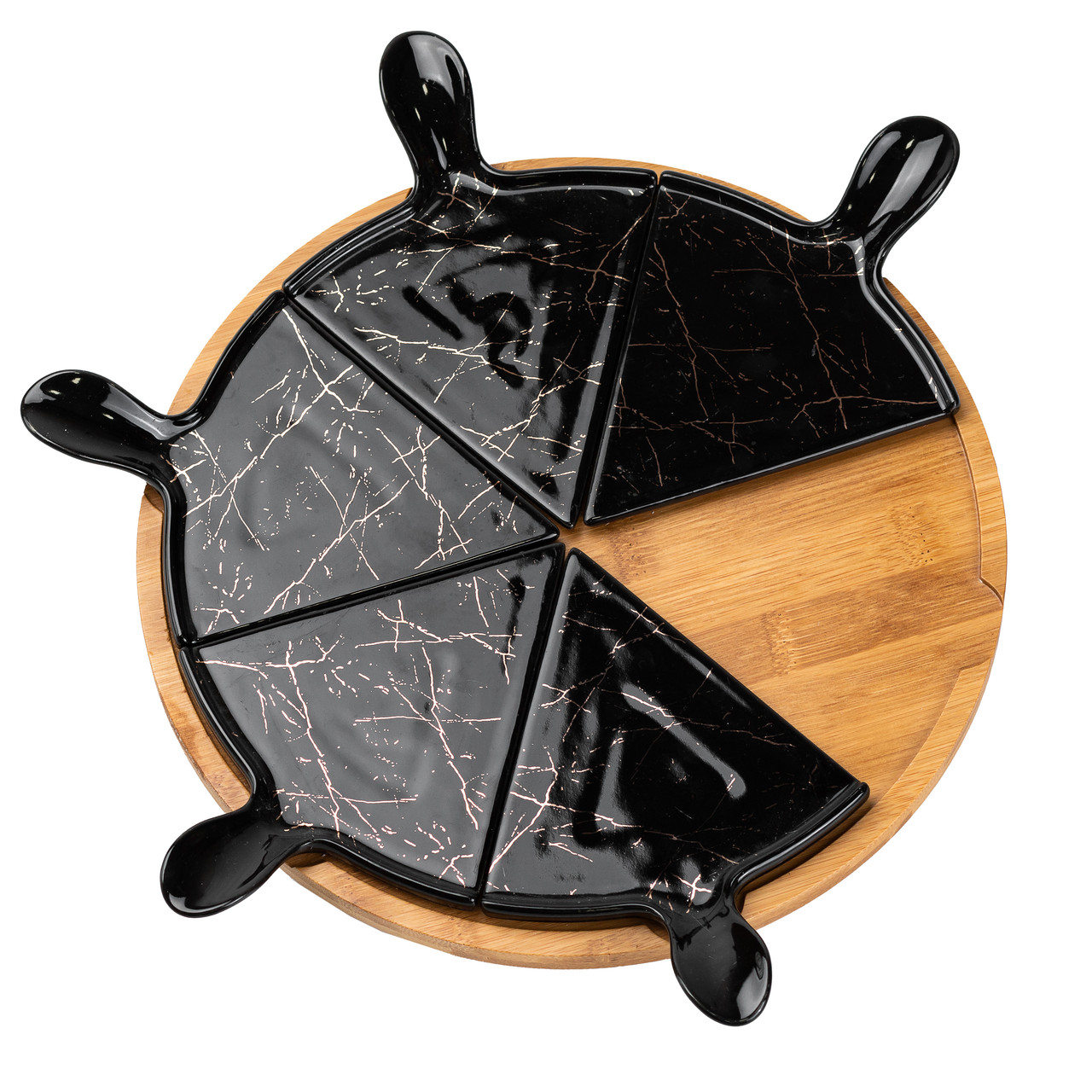 Тарелка для пиццы 28 см порцелянова з бамбуковою підставкою