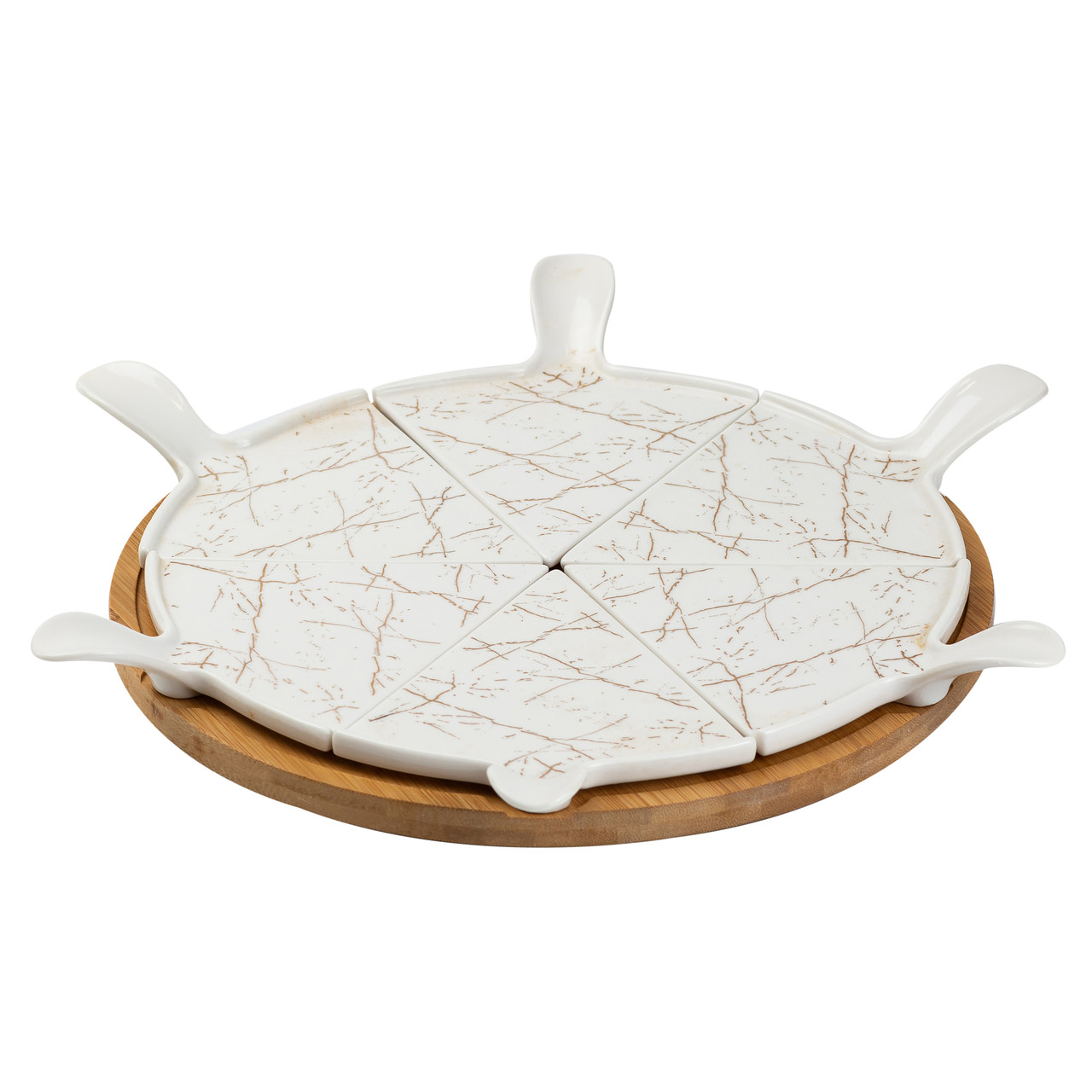 Тарелка для пиццы 28 см порцелянова з бамбуковою підставкою