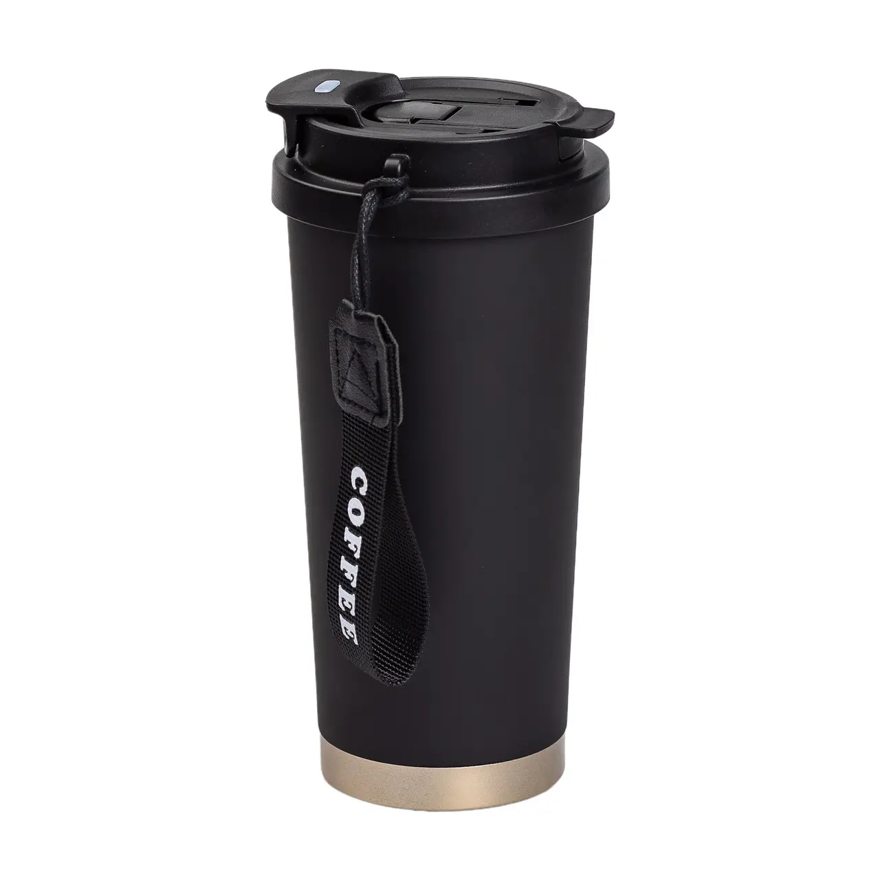 Термочашка Coffee з нержавіючої сталі з ремінцем 500 мл чорна HP-14-17B – купити в Україні недорого