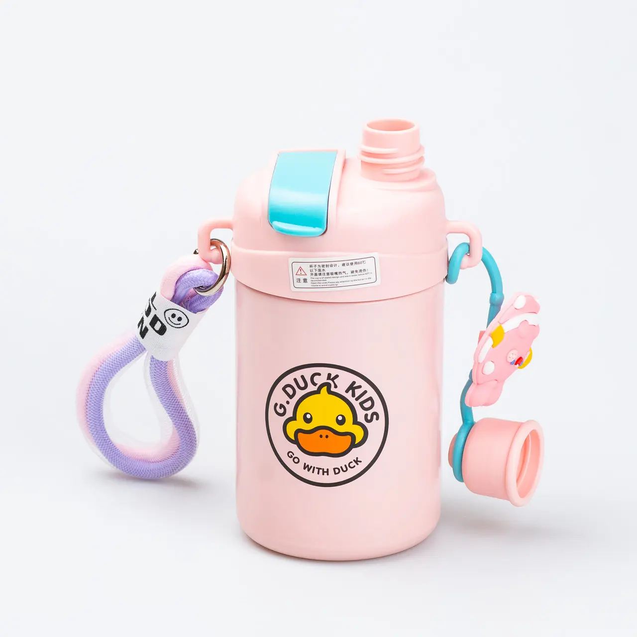 Дитячий термос із трубочкою з ремінцем 460 ML Pink - купить недорого в Украине