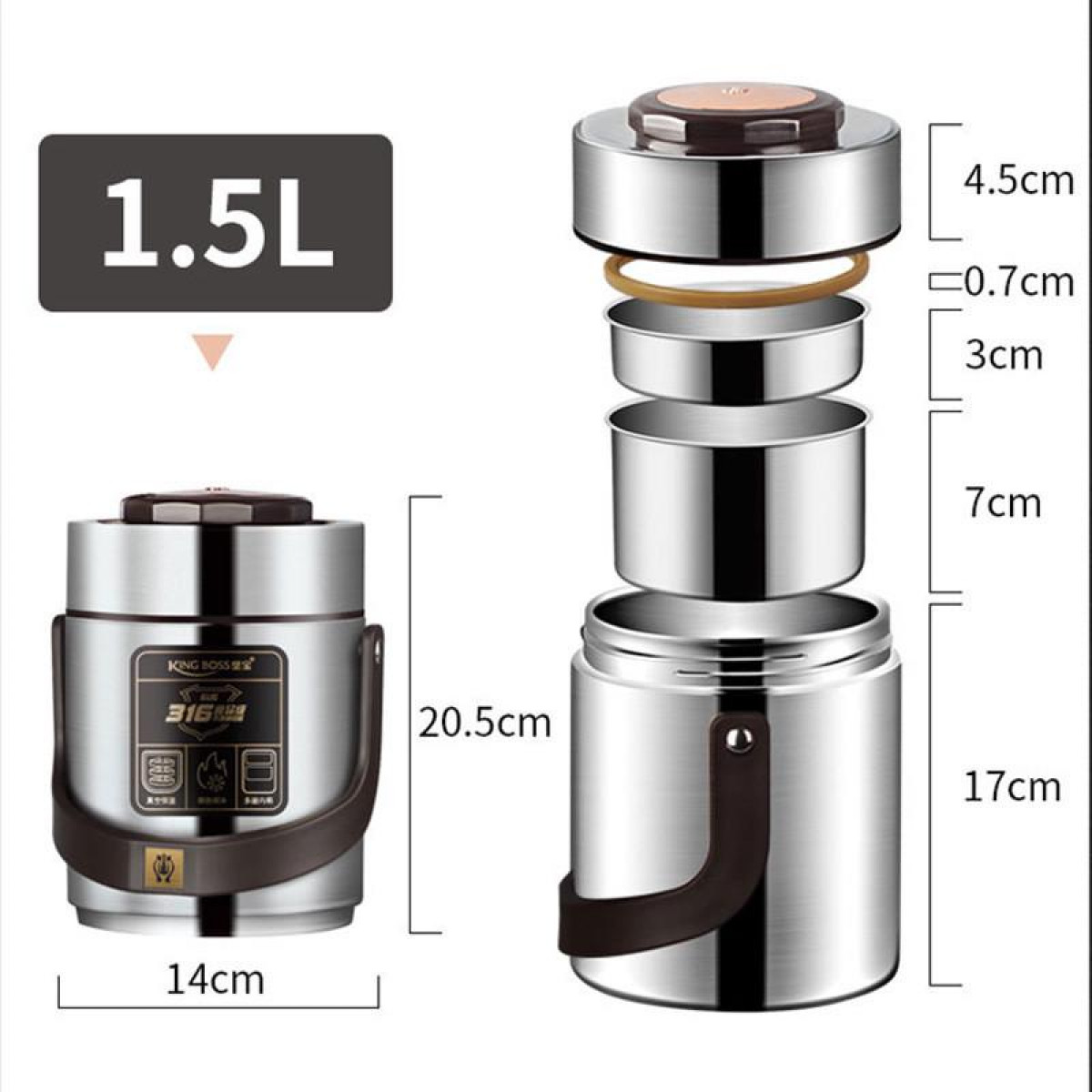 Термос для їжі з 2 контейнерами з нержавіючої сталі на 1.5 літра срібло HP156SL_HP156SL_Milantium_2