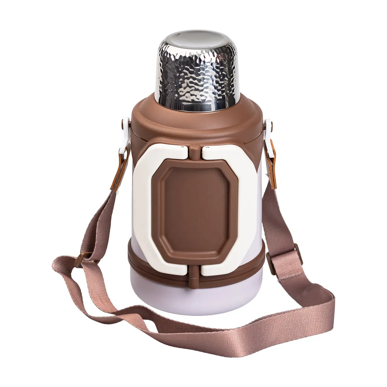Термос Vacuum Cup 1.5 літра з ремінцем і складною ручкою коричневий HP-14-21V – купити в Україні недорого