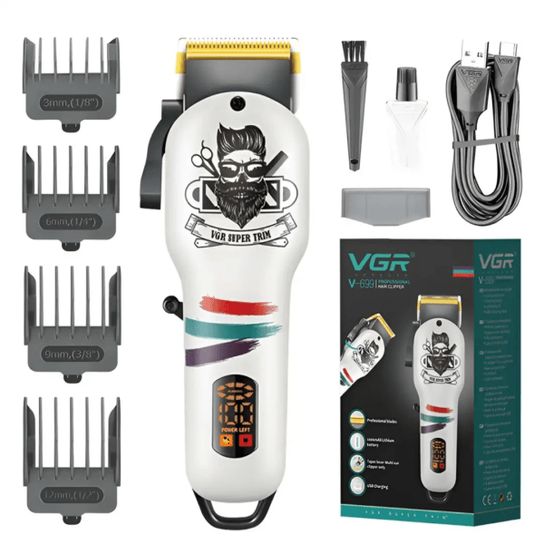 Тример для бороди і волосся VGR V-699B акумуляторний USB зарядка білий_HP-V-699W_Milantium_2