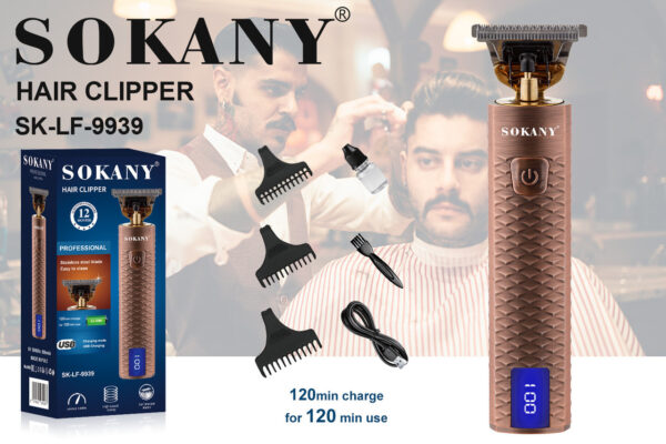 Тример професійний Sokany SK-LF-9939 акумуляторний з 3 насадками та USB мідний_SKLF9939_Milantium_3