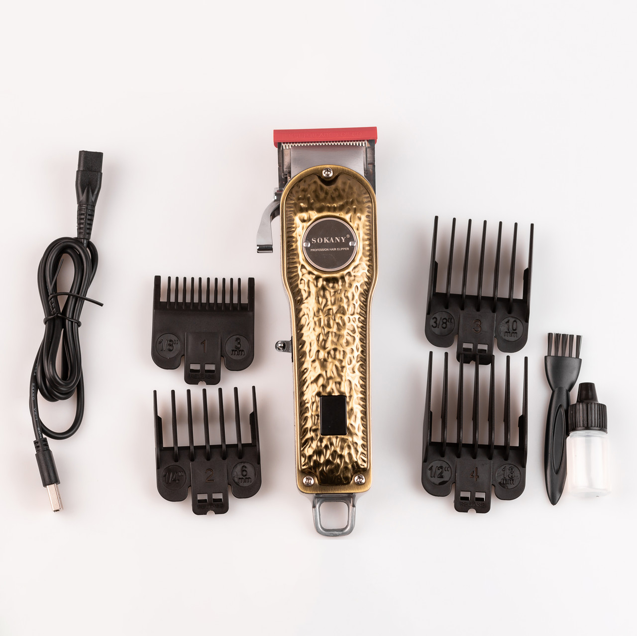 Машинка для стрижки Sokany SK-LF-9976 акумуляторна з 4 насадками та USB золото_SKLF9976GL_Milantium_3