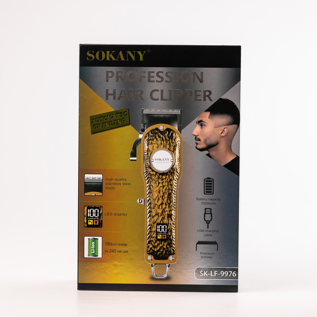 Машинка для стрижки Sokany SK-LF-9976 акумуляторна з 4 насадками та USB срібло_SKLF9976_Milantium_4