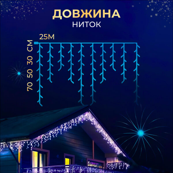 Вулична гірлянда бахрома 25 (м) 405 led світлодіодів зовнішня блакитна чорний дріт_25MBBL_Milantium_2