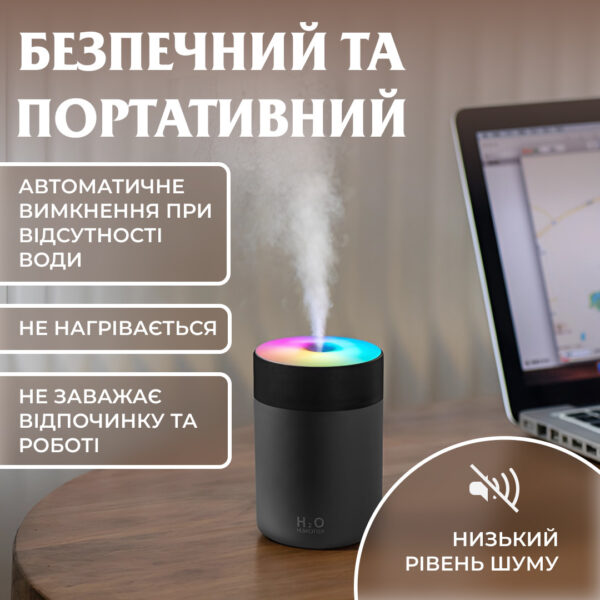 Зволожувач повітря USB Colorful Humidifier 300ml Сірий_HPBH17199G_Milantium_4