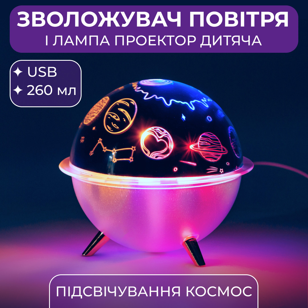 Зволожувач повітря-нічник із проекцією 260 мл, космос – купити в Україні недорого