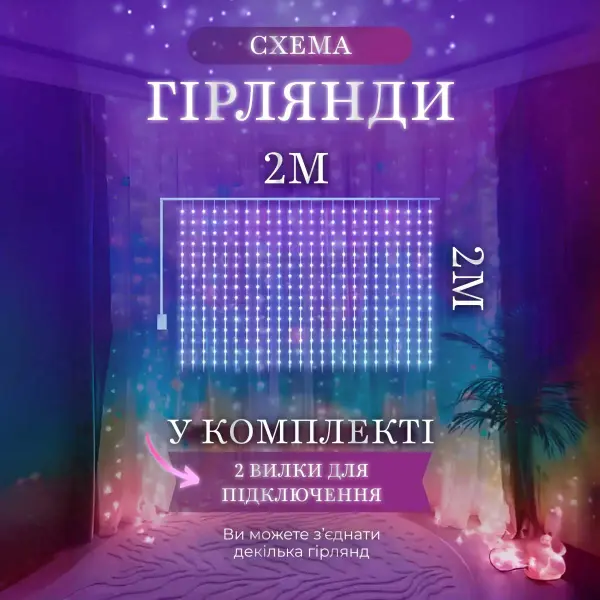 Гірлянда штора 2х2 м 240 LED світлодіодна мідний провід 8 ниток ZWM2240LEDML_ZWM2240LEDML_Milantium_3