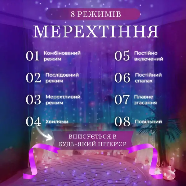 Гірлянда штора 2х2 м 240 LED світлодіодна мідний провід 8 ниток ZWM2240LEDML_ZWM2240LEDML_Milantium_6