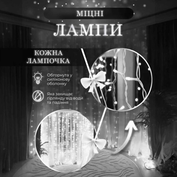 Гирлянда штора 2х2 м 240 LED светодиодный медный провод 8 ниток Білий_ZWM2240LEDW_Milantium_4