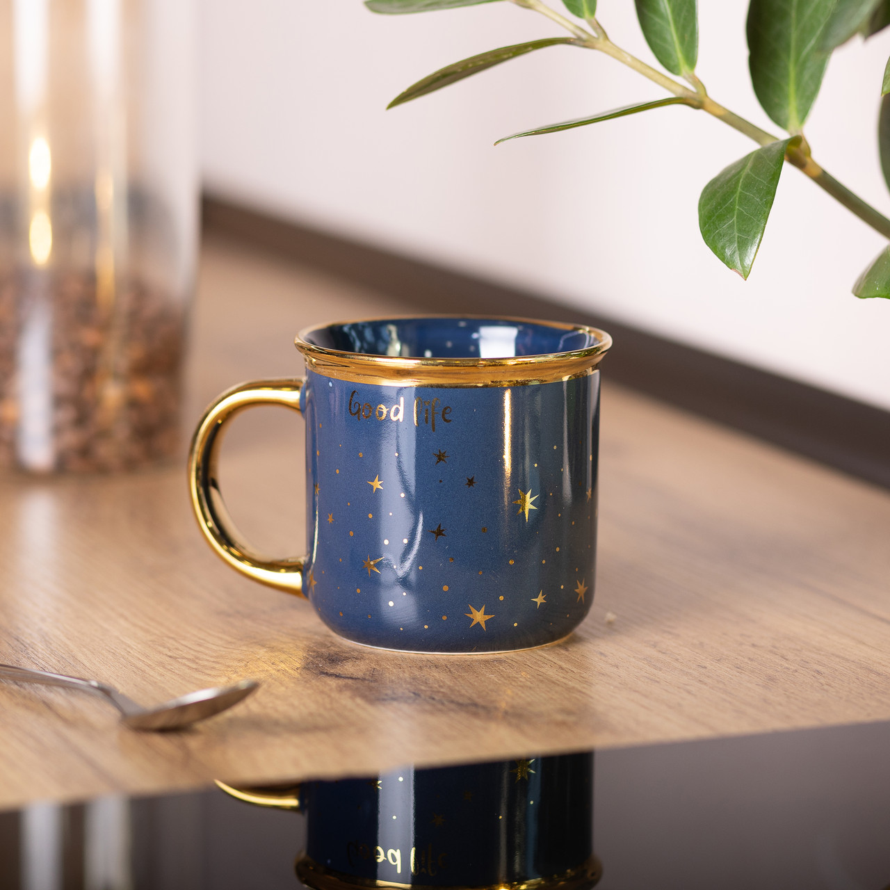 Чашка порцелянова із золотим обідком та позолоченою ручкою 320 (мл) Good life Синя RX-N231506BL_RX-N231506BL_Milantium_4