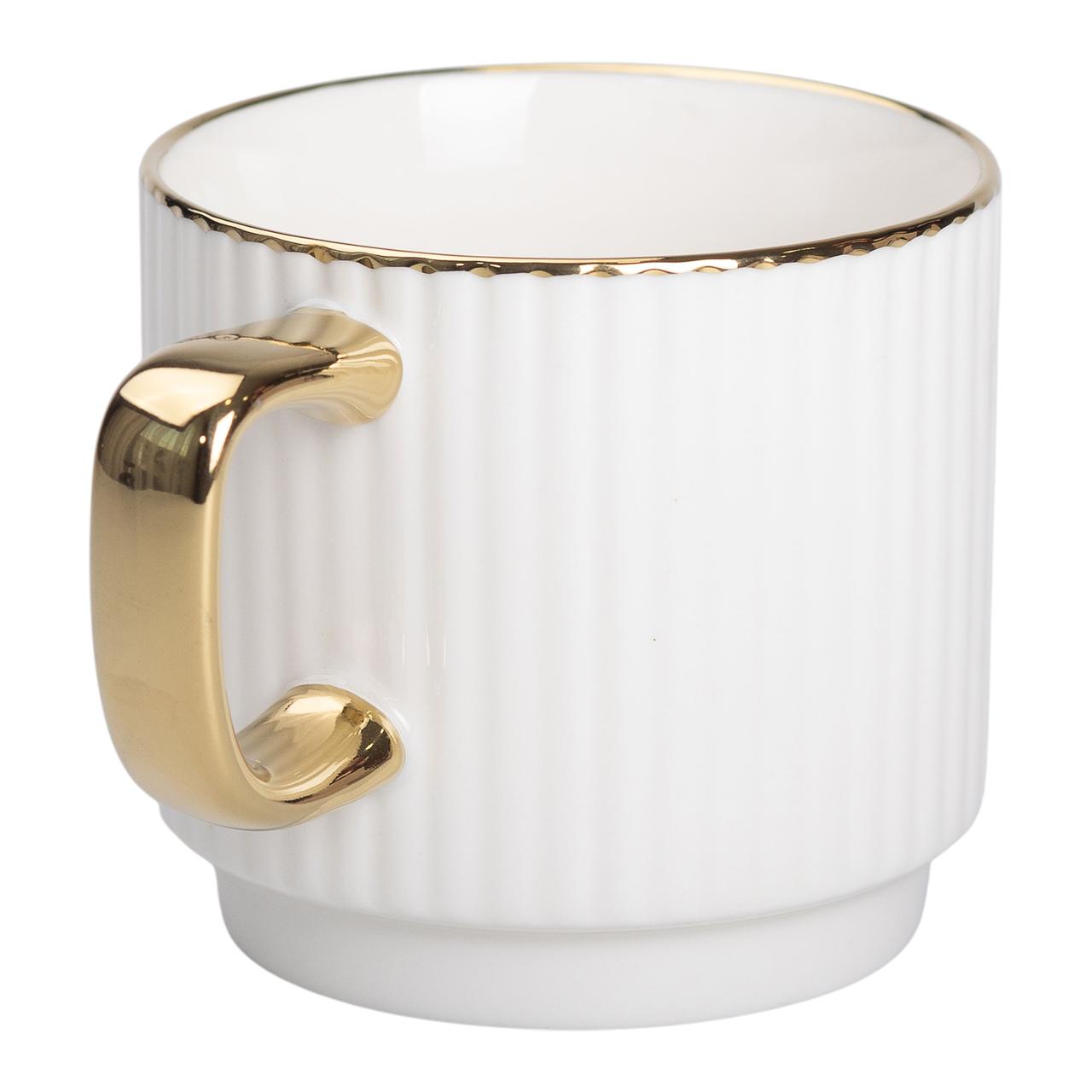 Чашка порцелянова із золотим обідком і золотою ручкою 300 (мл) Біла RX-N231129W_RX-N231129W_Milantium_2