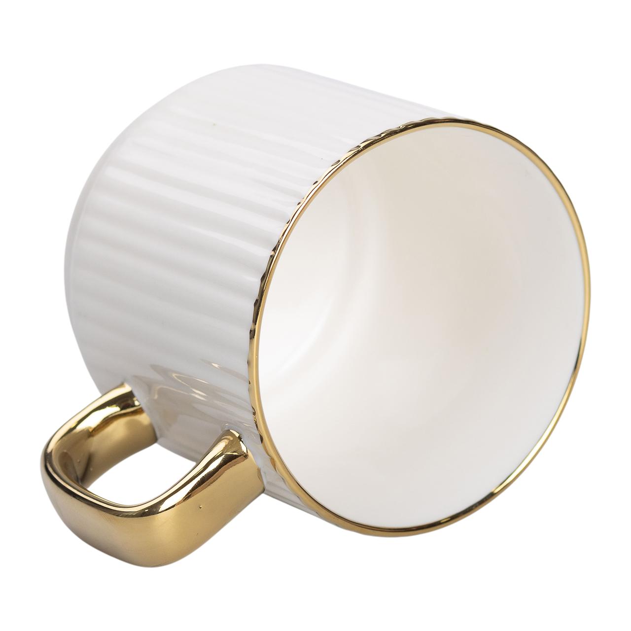 Чашка порцелянова із золотим обідком і золотою ручкою 300 (мл) Біла RX-N231129W_RX-N231129W_Milantium_3