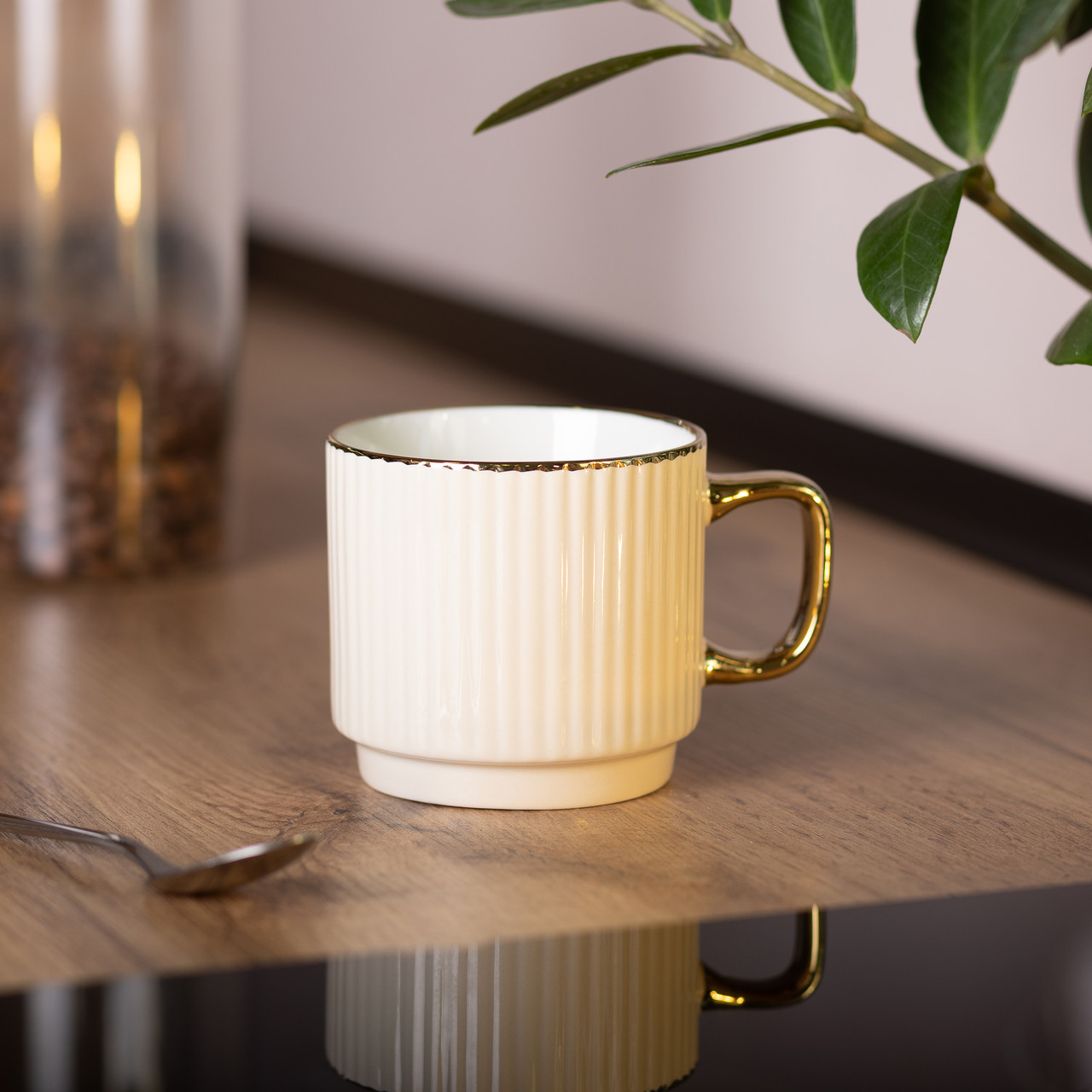Чашка порцелянова із золотим обідком і золотою ручкою 300 (мл) Біла RX-N231129W_RX-N231129W_Milantium_4
