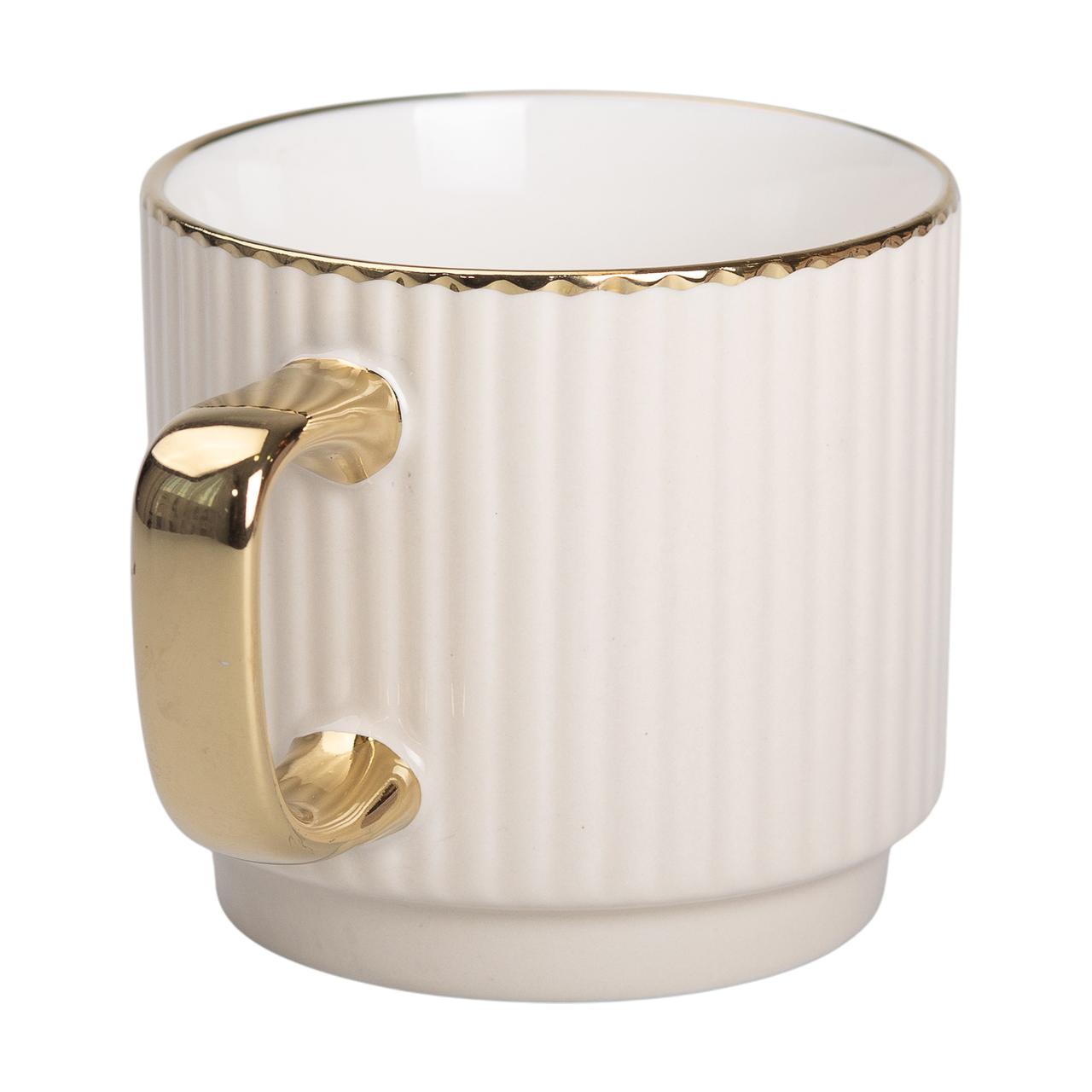 Чашка фарфорова із золотим обідком і золотою ручкою 300 (мл) Бежева RX-N231129BE_RX-N231129BE_Milantium_2