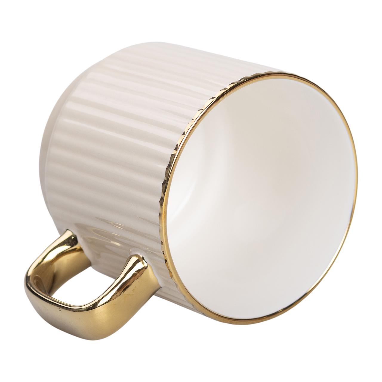 Чашка фарфорова із золотим обідком і золотою ручкою 300 (мл) Бежева RX-N231129BE_RX-N231129BE_Milantium_3