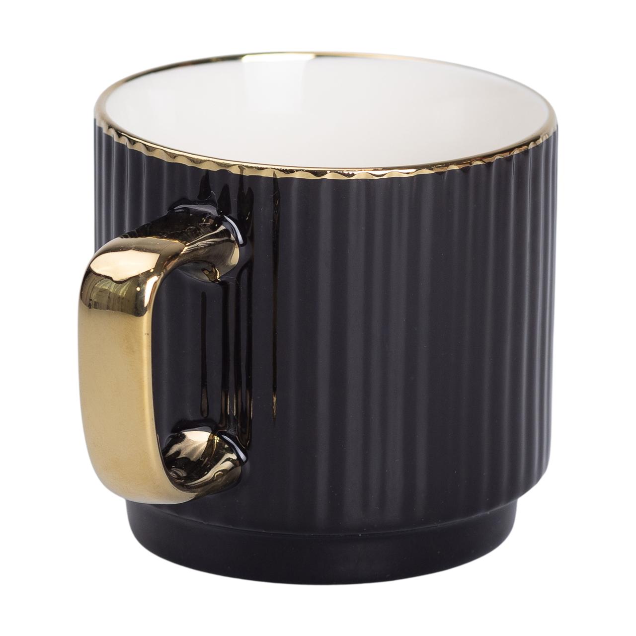 Чашка порцелянова із золотим обідком та золотою ручкою 300 (мл) Чорна RX-N231129B_RX-N231129B_Milantium_2
