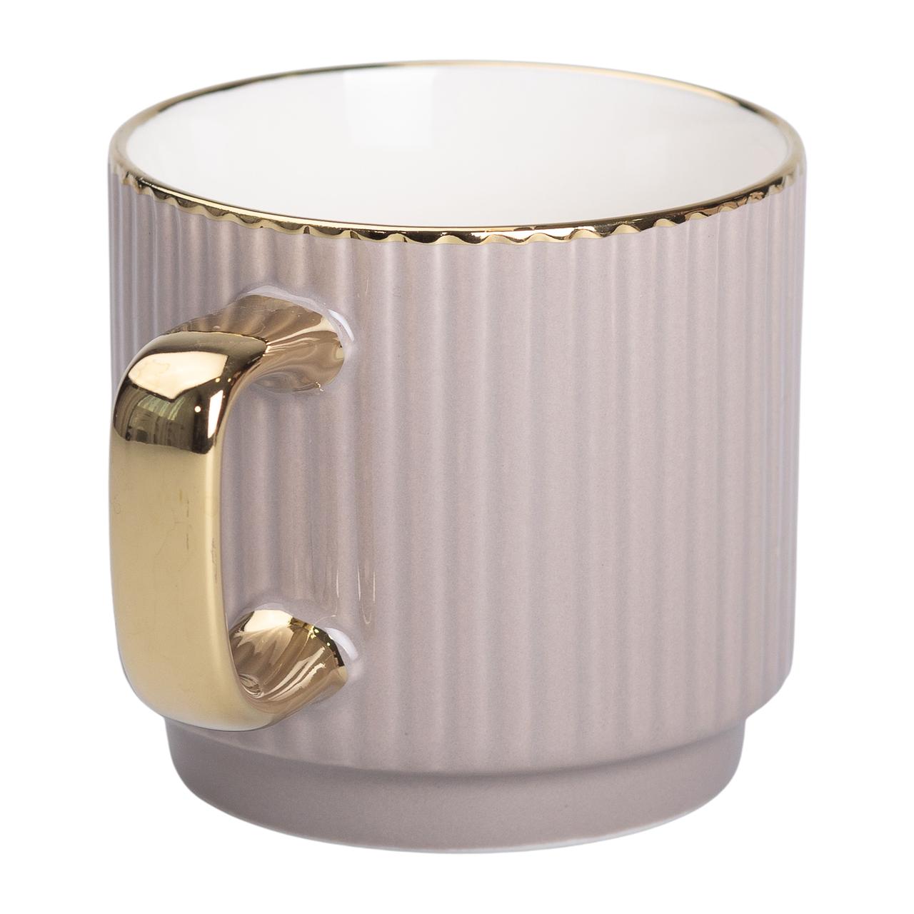 Чашка керамическая с золотым ободком и золотой ручкой 300 (мл) Кремовая_RX-N231129CR_Milantium_2