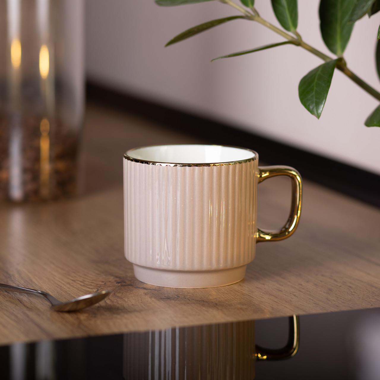 Чашка керамическая с золотым ободком и золотой ручкой 300 (мл) Кремовая_RX-N231129CR_Milantium_4