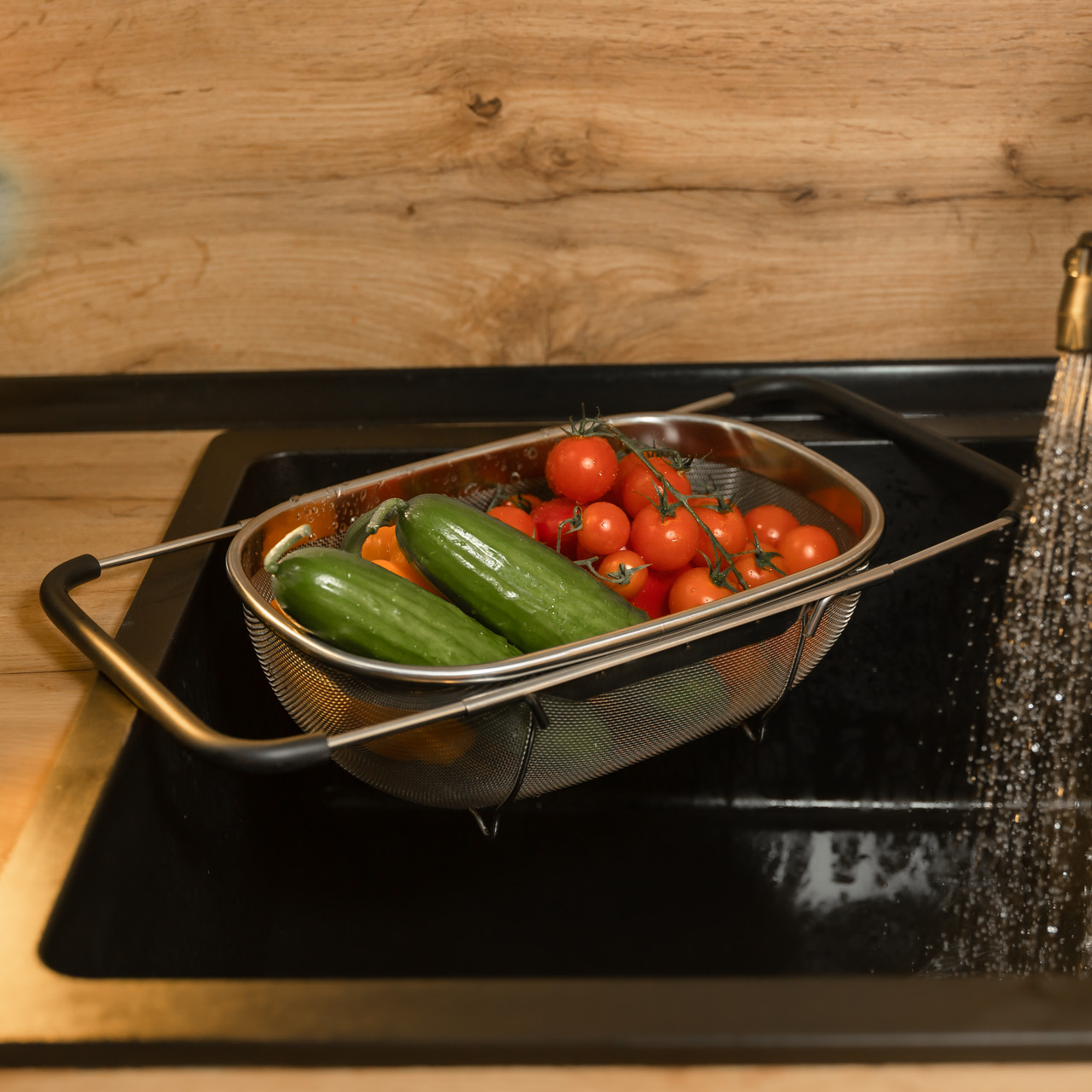 Дуршлаг сито на раковину для мытья овощей и фруктов 29х19х10 см из нержавеющей стали_HP-19-18-S_Milantium_6