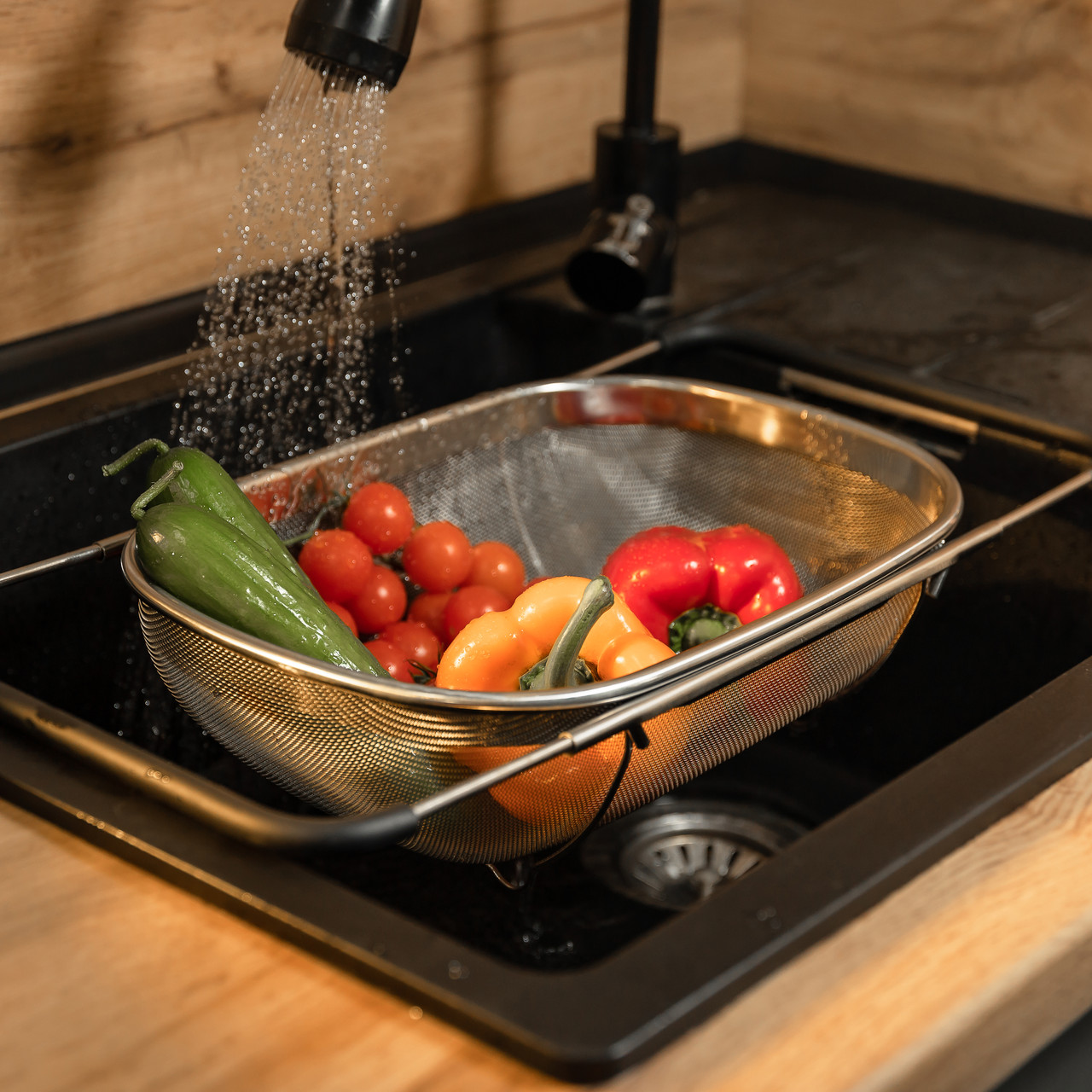 Дуршлаг на раковину для мытья овощей и фруктов 36х25х10.5 см с телескопическими ручками Lugi_HP-19-18-L_Milantium_6