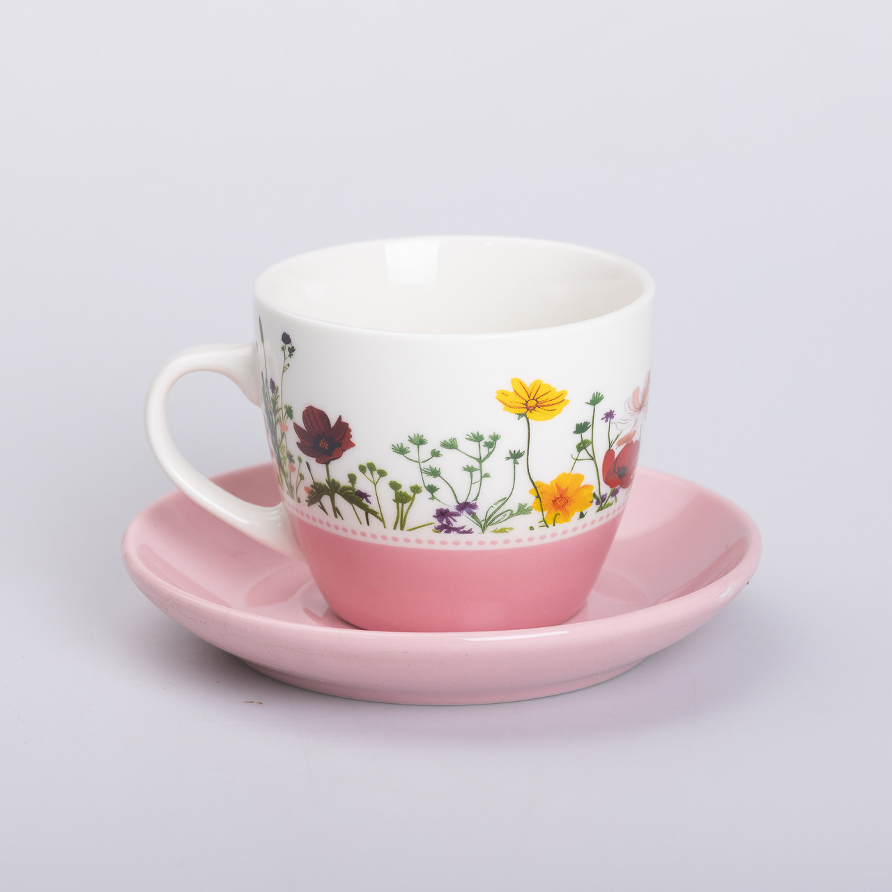 Керамічна чашка з блюдцем 250 (мл) для чаю та кави Рожева_RX-N24723P_Milantium_1