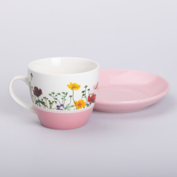 Керамічна чашка з блюдцем 250 (мл) для чаю та кави Рожева_RX-N24723P_Milantium_2