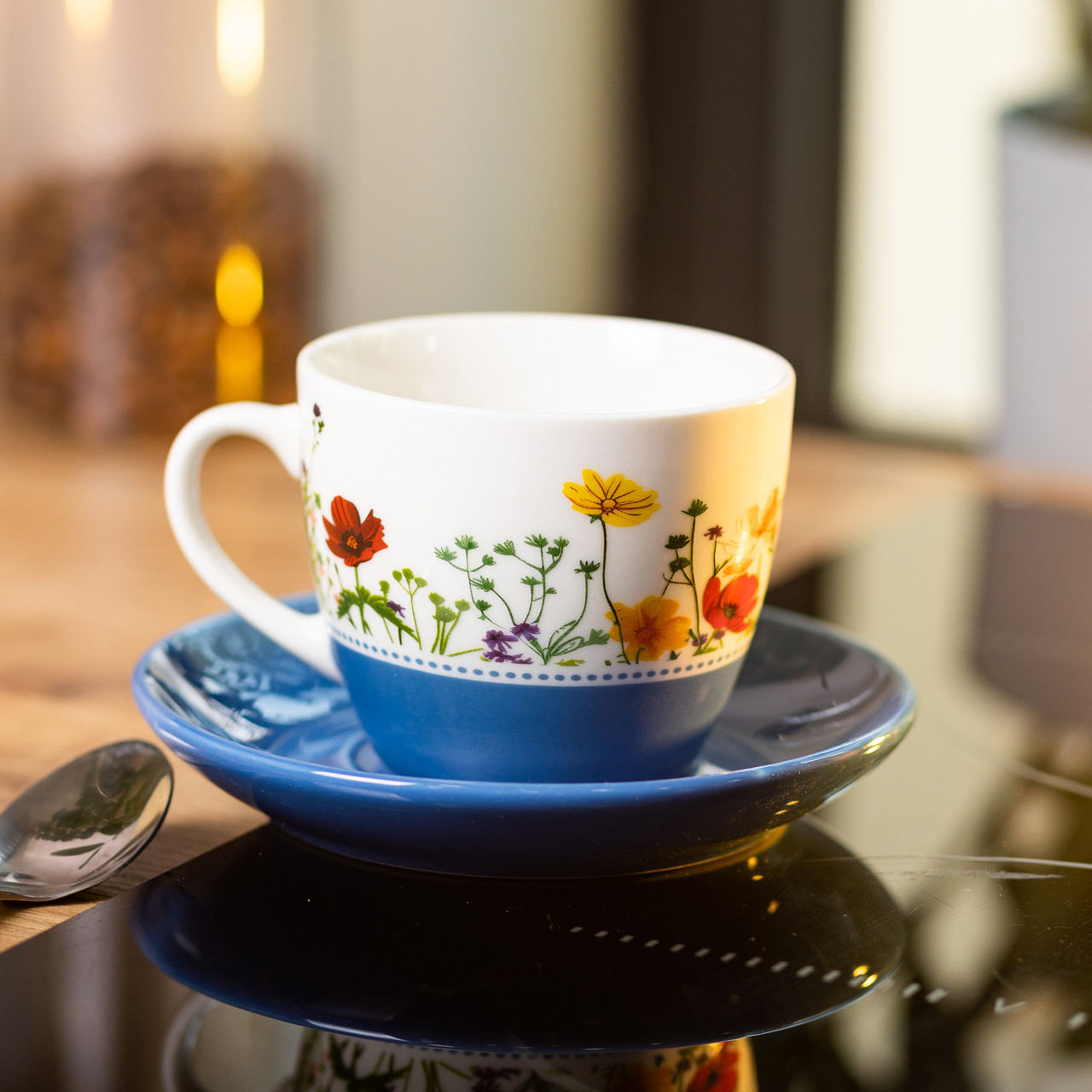 порцелянова чашка з блюдцем 250 мл з квітами Синя RX-N24723BL_RX-N24723BL_Milantium_3
